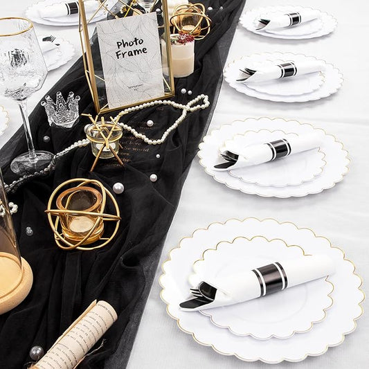 Supernal 60 Pack Hevy Duty Rolled Black Plastic Silverware,Pre Wrapped Cutlery with Napkins, Rolled Plastic Forks and Spoons, Black Disposable Silverware Suit for Party, Birthday