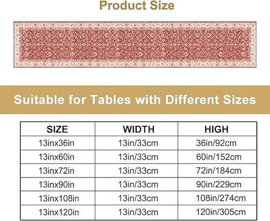 Boho Floral Vintage Table Runner, Retro Red Flower Rustic Country Farmhouse Abstract Pattern for Home Kitchen Table Decor Dining Coffee Room Party Decor 13x36in