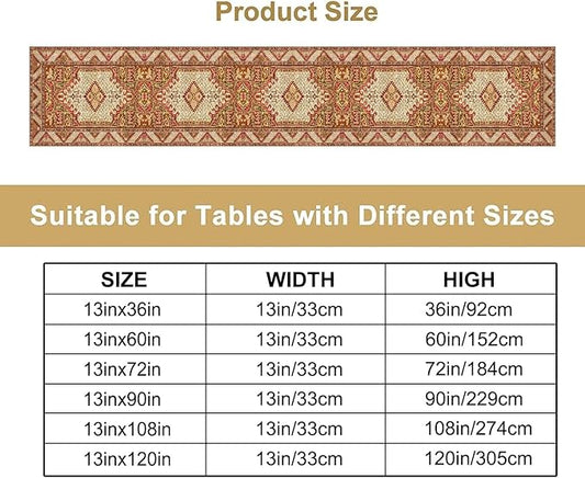 Boho Bohemia Style Orange Table Runner, Country Rustic Farmhouse Magical Abstract Print Pattern for Home Kitchen Table Decor Dining Coffee Room Garden Party Decor 13x60in