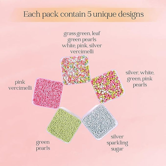 Confect Love Party Sprinkles – Edible Cake Decorating Mix with Orchid Green, Hot Pink & Silver Pearl Dragees, Pink Jimmies, Silver Sparkling Sugar – Festive Toppings for Cakes, Cupcakes, Cookies –Vegan, Gluten-Free, Nut-Free, Soy-Free, Dairy-Free, Palm...