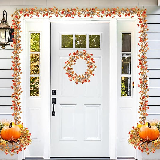 4 Pack Artificial Fall Flowers Garland, 6 FT Fall Decorations Fake Mums Floral Vines UV Resistant Faux Hanging Flower Ivy Garland for Home Party Table Wall Decor (Orange + Autumn Yellow)