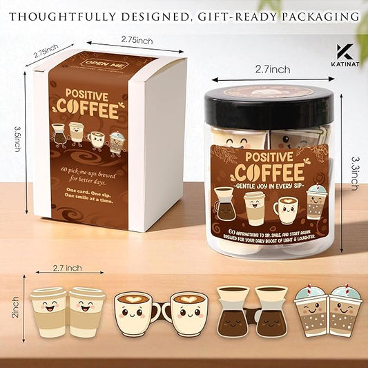 Positive Coffee Affirmation Jar – 60pcs Cute Emotional Support Coffee – Coffee Gifts for Men, Women– Birthday Gift, White Elephant Gifts for Coworker, Boss, Teacher, Teens, Back to School Gift