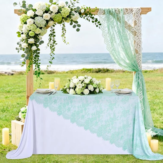 LuoluoHouse Vintage Lace Tablecloth Table Fabric 60x120 Inch for Garden Rustic Wedding Bridal Shower Party Decoration Rectangle Overlay Long Vintage Embroidered Reception Round Table Cloth Decor