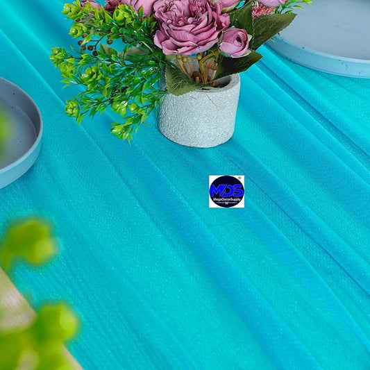 MDS 10 Pack 10ft Chiffon Table Runner 29 x 120 Inches Sheer Wedding Runner Romantic Rustic Table Runner for Wedding Decorations, Birthday Parties, Bridal Shower Party Arch Decor -Turquoise