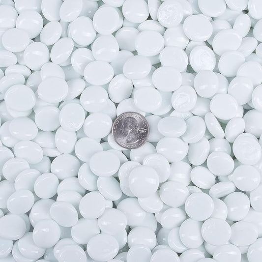 Galashield Flat Glass Marbles for Vases White Glass Gems Beads Pebbles Vase Filler (5 LBS, Approx. 540 PCS)