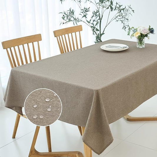 maxmill Linen Textured Rectangular Tablecloth Water Resistant Wrinkle Free Spill-Proof Stain Proof Table Cloth for Dining Room Decoration, Banquet Party Wedding Holiday Dinner, 60 x 84 Inch, Mocha