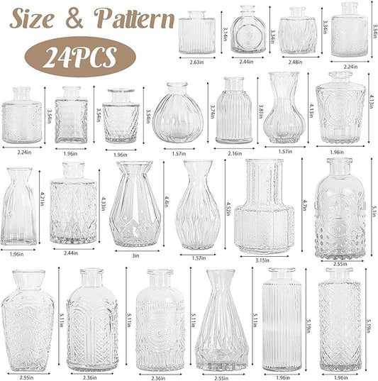 24Pcs Glass Bud Vase Set,Small Flower Vase for Tables Centerpieces Decor, Mini Vintage Clear Vase for Home,Wedding,Party Decorations(24 Pcs,Clear)