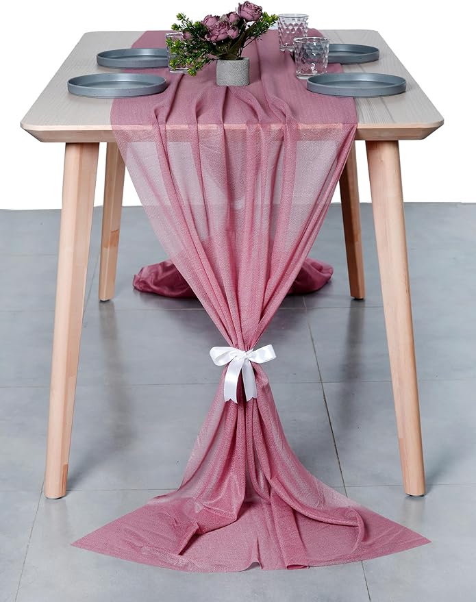 MDS Halloween Chiffon Table Runner - 1 Pack, 29 x 170 Inches, 14ft Each - Sheer Spooky Table Runners for Haunted House Parties, Trick-or-Treat Tables, Witchy Décor, Wedding & Events - mauva