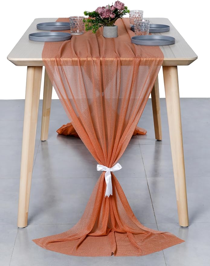 MDS Halloween Chiffon Table Runner - 15 Pack, 29 x 170 Inches, 14ft Each - Sheer Spooky Table Runners for Haunted House Parties, Trick-or-Treat Tables, Witchy Décor, Wedding & Events - Coral Peach