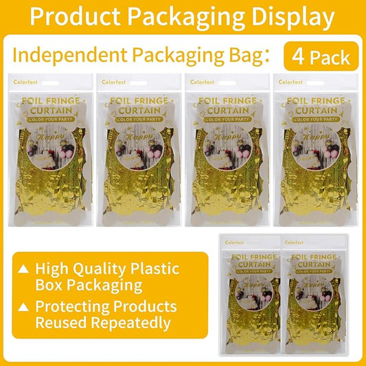 Picoway 4 Pack Gold Foil Fringe Tinsel Backdrop Curtains, Birthday Engagement Bachelorette Party Decorations, Photo Booth Props Door Streamers Curtain