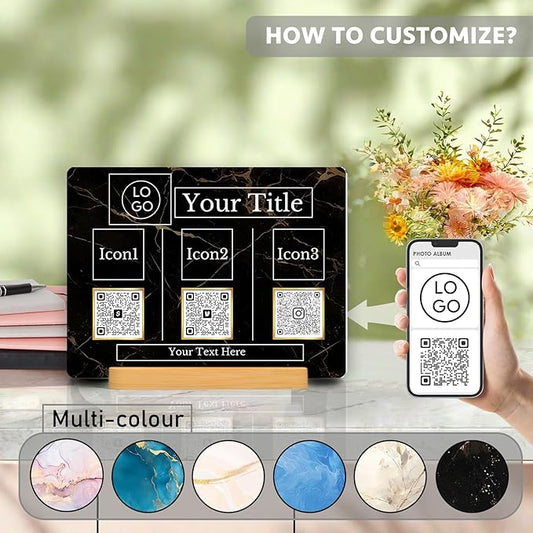 Personalized Custom Metal QR Code Sign Venmo Cashapp Scan to Pay with Stand Instagram Facebook Social Media QR Signs Bar Code QR Plaque Print for Business Salon Beauty Store Restaurant Wifi Sign (H3)