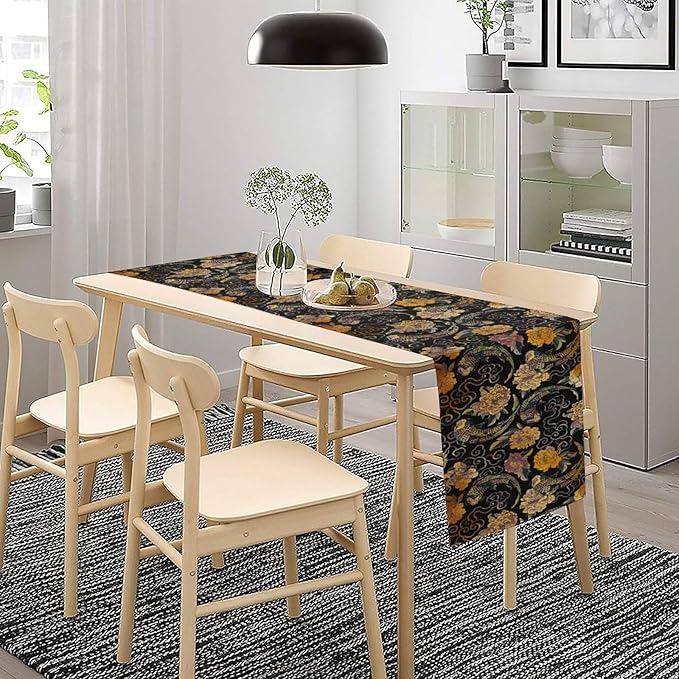 Japanese Table Runner Retro Flowers Oriental Tradition Kio Fish Art Printed Burlap Runner Home Kitchen Dining Table Living Room Decor Fabric 1 Panel W13xL60in