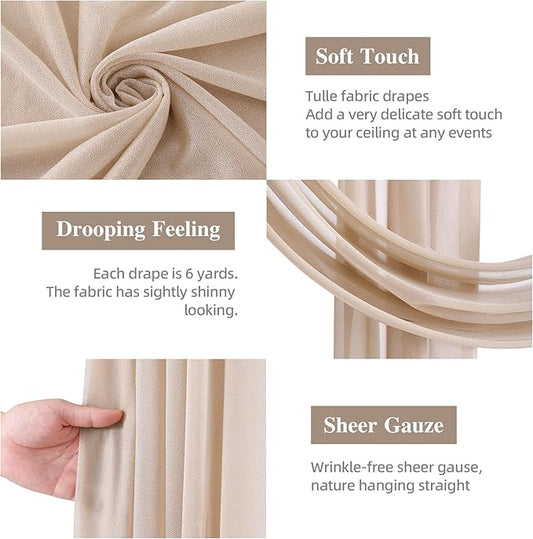 Wedding Arch Draping Fabric, 2 Panels 28" x 19Ft Deep Champagne Wedding Arch Drapes Sheer Backdrop Curtain for Wedding Ceremony Party Ceiling Decor