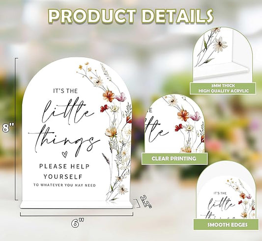 Boho Floral Wedding Bathroom Basket Sign, 6 x 8 Inch White Arch Acrylic Wedding Sign with Holder, Wedding Sign for Ceremony and Reception, Wedding Decoration, Wedding Supplies - BX09