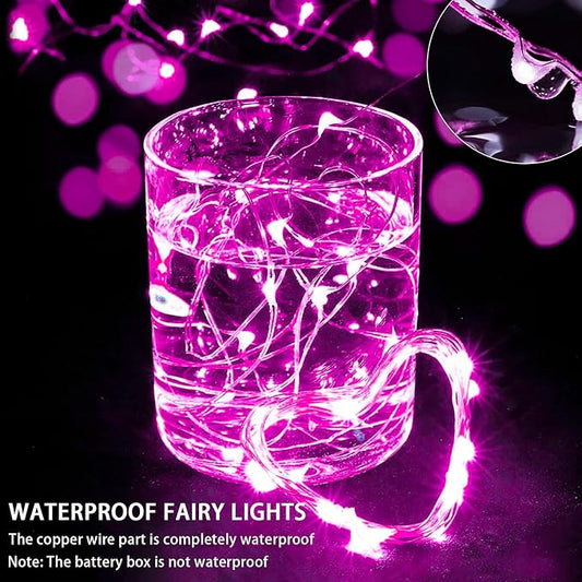 50 Pack Pink Fairy Lights 7Ft 20 LED Twinkle String Lights 3 Modes Battery Operated Waterproof Firefly Starry for Mason Jar Party Wedding Christmas Valentines Day Table Centerpieces