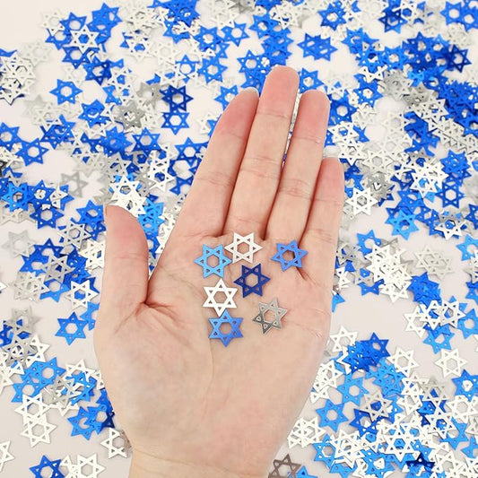 MARFOREVER Star of David Glitter Confetti, Hanukkah Confetti Table Decorations Chanukkah Metallic Foil Blue Silver Chanukkah Sprinkles Sequins Scatter for Jewish Festival Party Supplies Decor