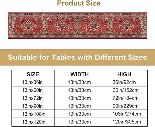 Vintage Boho Floral Table Runner, Rustic Country Farmhouse Red Black Retro Flower Pattern for Home Kitchen Table Decor Dining Coffee Room Party Decor 13x120in