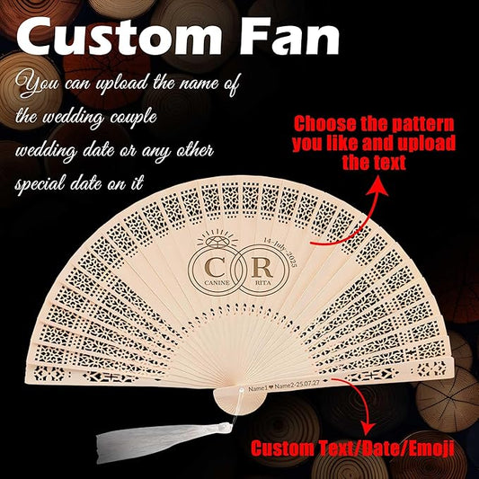 10 PCS Custom Fans Personalized Folding Fans for Line Dancing Wooden Hand Fan Wedding Favors Bulk Fans for Guests Party Event Use (Style11)