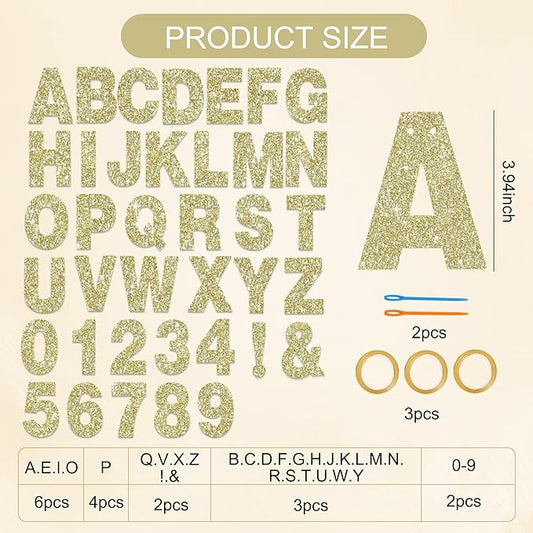 BEISHIDA 116 PCS A-Z Glitter Champagne DIY Letter Banner Kit Make Your Own Banner,Including 111 Letters and Numbers 3 Rope and 2 Threading Device,Customized for Birthday Graduation Wedding Party Decor