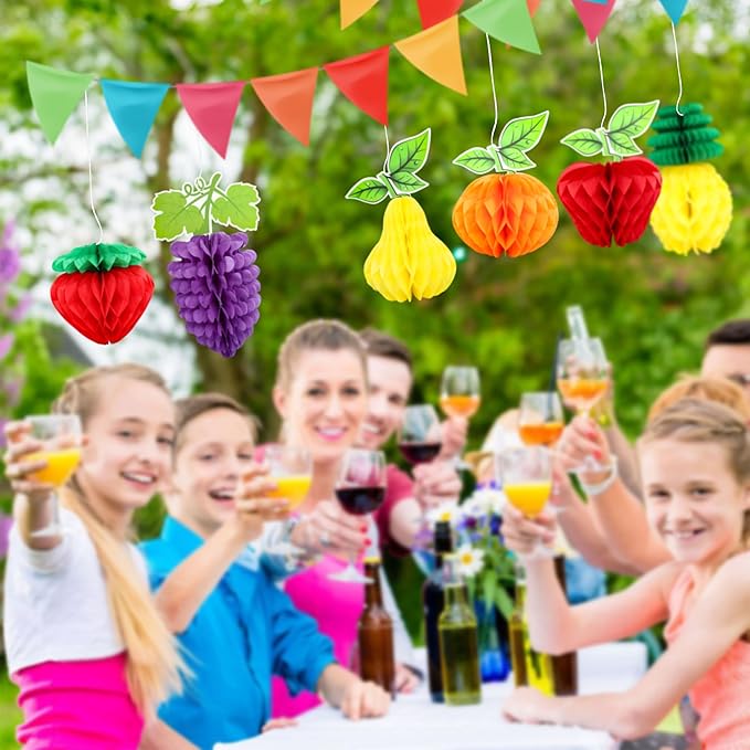 Gyufise 6Pcs Fruit Honeycomb Centerpieces Hawaiian Summer Fruit Table Toppers Tropical Fruit Party Decorations Pineapple Strawberry Grape for Hawaiian Luau Fruit Themed Party