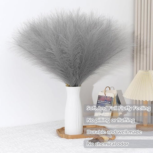 Grey Pampas Grass Decor 30 Pcs 21.7 Inch Faux Gray Pampas Grass Bulk Artificial Dried Flowers Small Vase Filler Pompas Grass.
