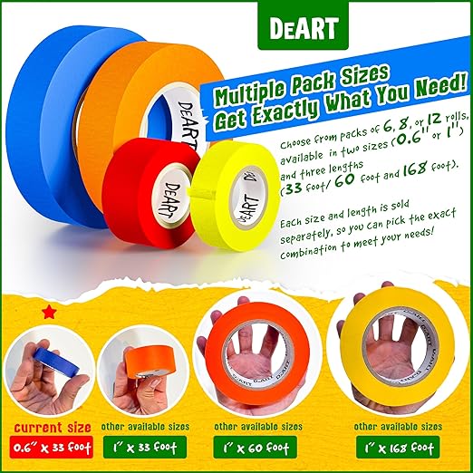 12 Pack Colored Masking Tape, 396 Ft x 0.6 inch Mini Colored Painters Tape for Arts & Crafts Labeling or Coding, Kids Art Supplies Color Tape Rolls, washi-scale Colorful Masking Tape, DIY Artist Tapes