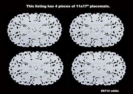 Creative Linens 4PCS Embroidered Floral Placemats 11x17 Oval White, Set of 4 Pieces
