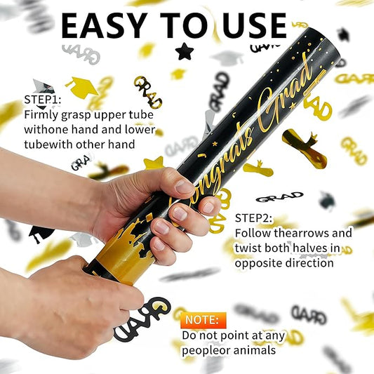 16 inch Graduation Confetti Poppers,Confettis Cannons Bulk with Diploma GRAD Star&Cap Design for Graduation Ceremony Party Favor Supplies,Class Toss Ceremony,Class of 2025 Confetti (2Pack)