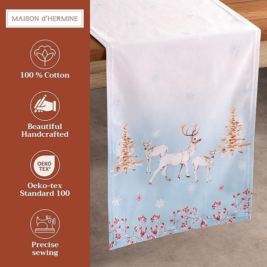 Maison d' Hermine Table Runner 100% Cotton Double Layer Table Runners 72 inches Long for Thanksgiving Christmas Decorations Home Kitchen Dining Party Wedding (Fairy Tale Forest, 14.5" x 72")