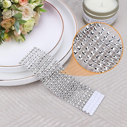 Bling Napkin Rings Set of 150, Rhinestone Silver Napkin Rings Diamond Adornment Napkin Holder Bulk for Wedding, Dinner, Party, Table Decorations, White