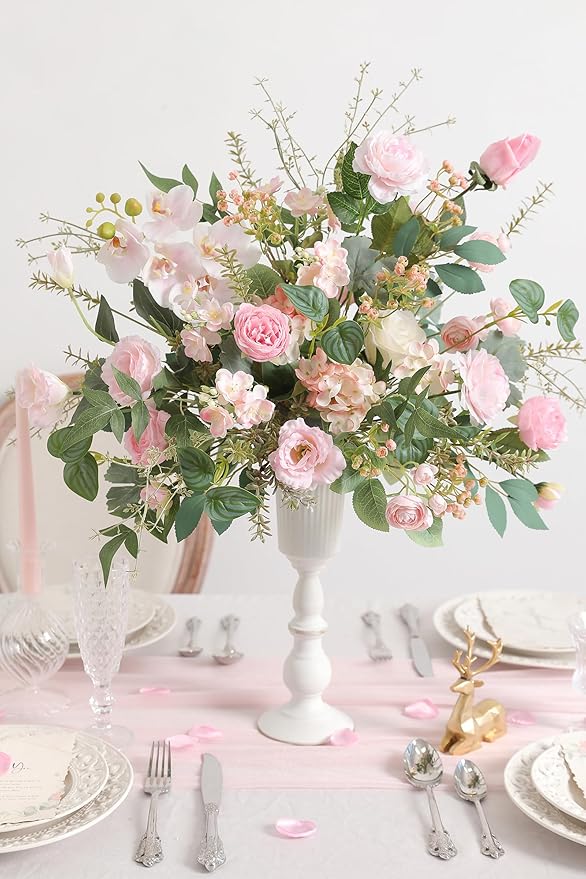 Serra Flora Artificial Greenery Stems Box Set,(Pack of 44pcs) with 9 Kinds of Faux Pink Green Filler for DIY Bridal Bouquets Wedding Floral Arrangement Table Centerpieces