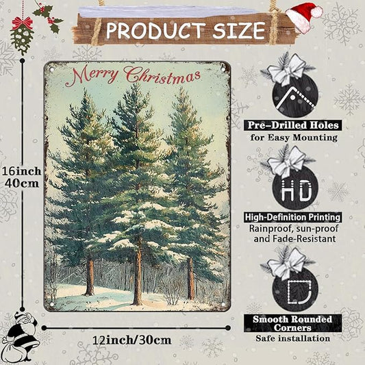 Vintage Christmas Decor Sign Christmas Tree Metal Tin Sign Merry Christmas Retro Tin Sign for Holiday Wall Decor Outdoor Cafe Living Room Bedroom 12x16Inch