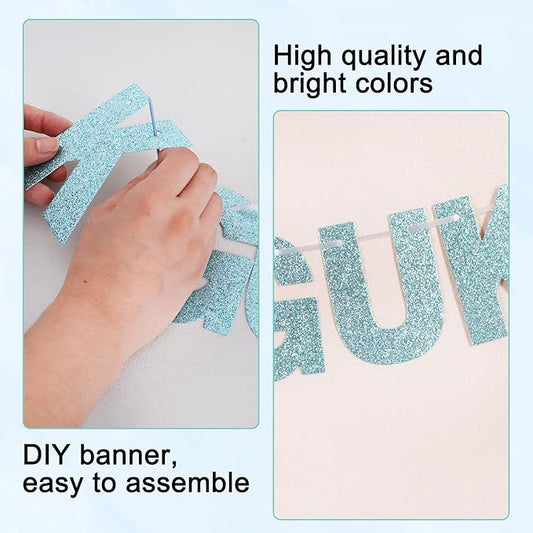 BEISHIDA 116 PCS Glitter Baby Blue DIY Letter Banner Kit Make Your Own Banner,Including 111 Letters and Numbers 3 Rope and 2 Threading Device,Customized for Birthday Graduation Wedding Party Decor