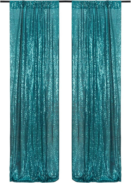 Poise3EHome Teal Sequin Backdrop Curtain,4 Panels 2FTx8FT Glitter Background for Party Birthday Party Baby Shower Wedding Christmas Thanksgiving Halloween Holiday Festival Decor
