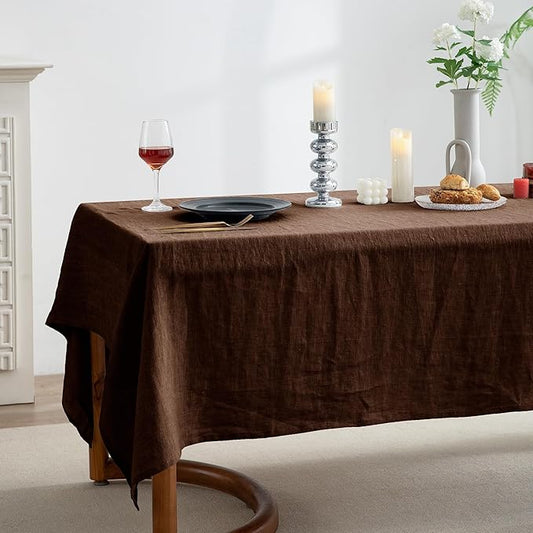 EVERLY 100% Pure Linen Rectangle Tablecloths 60x84Inches for Dining,Buffet Parties,Picnic,Events,Weddings and Restaurants,Decorative Halloween,Thanksgiving Machine Washable Tablecloths-Chocolate