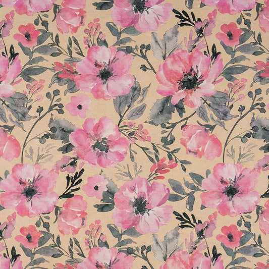 RUSPEPA Pink Flower Gift Wrapping Paper, 17 x 32.8 Feet, Mini Roll, Floral Gift Wrap Kraft Paper Roll for Women, Girls, Spring and Summer, Wedding and Bridal Shower