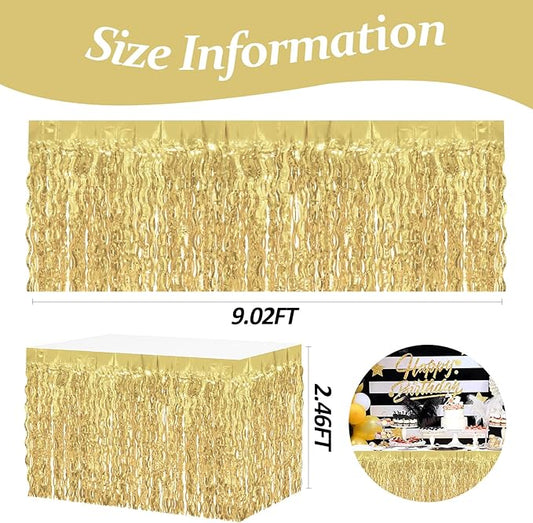 4P Wavy Metallic Tinsel Foil Fringe Table Skirts for Rectangle Tables Backdrop Garland Curtains for Parade Floats Wedding Birthday Parties Decoration Graduation 2025 Christmas (Light Gold)