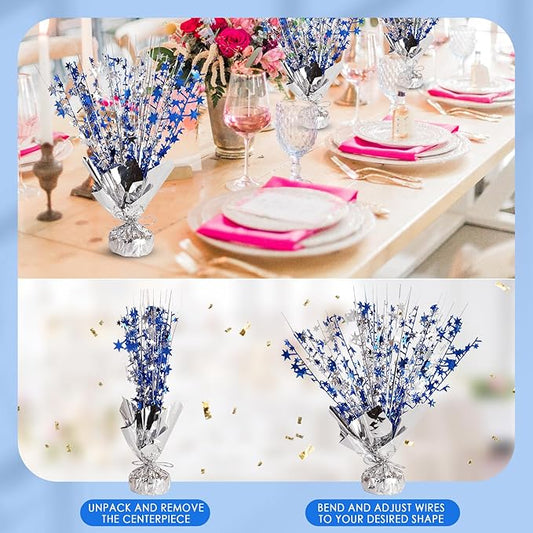 6 Pack Star Table Centerpieces for Party, Birthday Table Decorations for Kids Adults, Party Centerpieces for Tables for Wedding Baby Shower Graduation Holiday Event (Silver NavyBlue)
