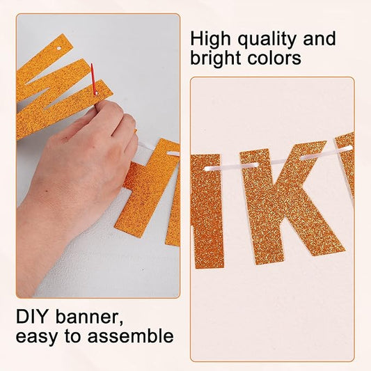 BEISHIDA 116 PCS Glitter Orange DIY Letter Banner Kit Make Your Own Banner,Including 111 Letters and Numbers 3 Rope and 9 Threading Device,Customized for Birthday Halloween Wedding Party Decor