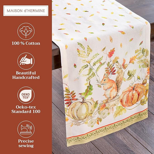 Maison d' Hermine Table Runner 100% Cotton Single Layer Table Runners 108 inches Long Decorative for Home Kitchen Dining Party Baby Shower Wedding Bridal Shower (Pumpkin Passion, 14.50" x 108")