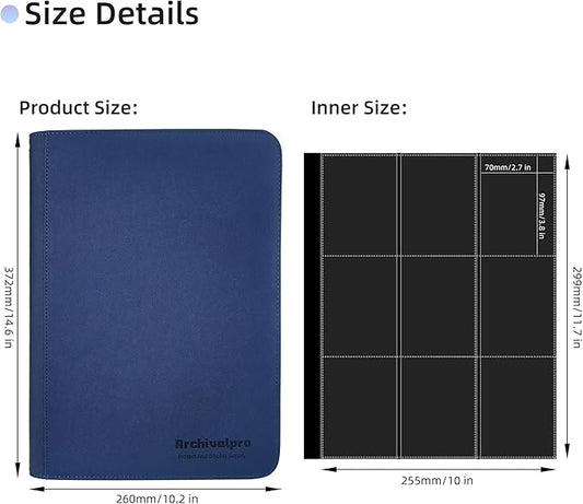 9 Pockets Premium Card Binder 360 Cards Trading Card Binders Zip Card Storage Display Album(9 Pocket 360 Card Slot,Blue)