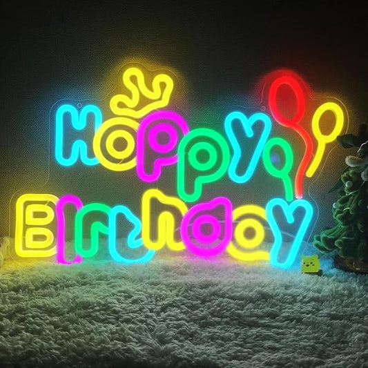 Happy Birthday neon signs,USB Powered Dimmable LED Colorful Lights for Backdrop Wall Decor,Eye-Catching Birthday light up sign for Parties Unforgettable Gifts Backdrops Size:16.54 * 10.39in