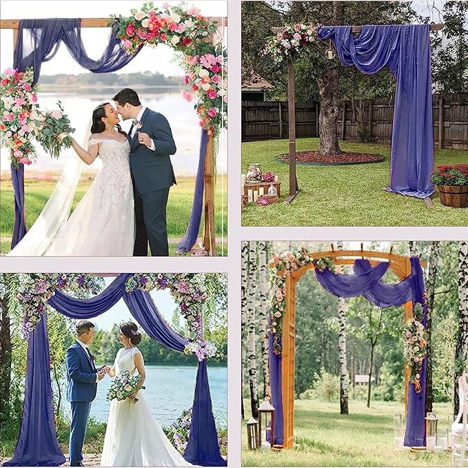PARTISKY Wedding Arch Draping Fabric, 2 Panels 6 Yards Navy Blue Sheer Backdrop Curtain Window Scarf Valance for Table Event Party Home Decorations(2 Panels), Navy Blue