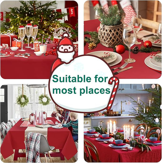 Hiasan Red Tablecloth Rectangle - Wrinkle Resistant and Waterproof Dining Room Washable Christmas Table Cloth, Polyester, 54 x 108 Inch