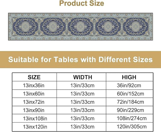 Boho Bohemia Style Blue Teal Table Runner, Country Rustic Farmhouse Magical Abstract Print Pattern for Home Kitchen Table Decor Dining Coffee Room Garden Party Decor 13x108in