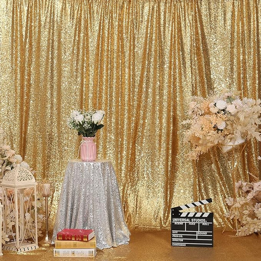 Poise3EHome Gold Sequin Backdrop, 20Ft x 10Ft Glitter Photography Background Curtains for Party Baby Shower Wedding Birthday Christmas Thanksgiving Halloween Decoration