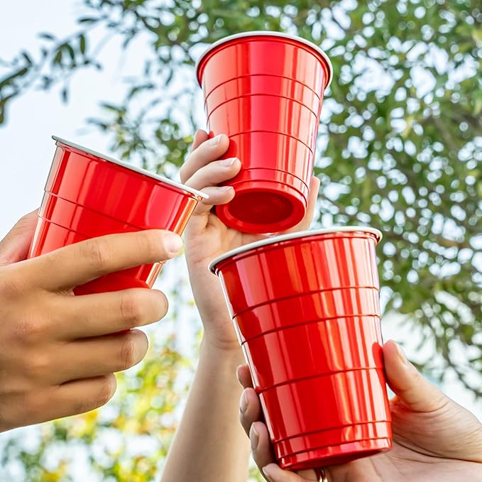 Amazon Basics Disposable Plastic Party Cups, Red, 18oz, 120 Count, Large Pack