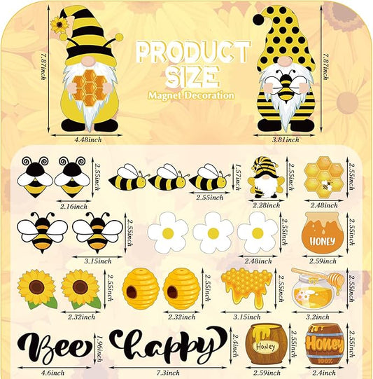 Xuhal 25 Pcs Bee Decor Refrigerator Magnets Happy Bee Gnome Sunflower Magnetic Stickers Car Magnets Fridge Garage Decor Party Supplies for Cars Office Whiteboard Mailbox