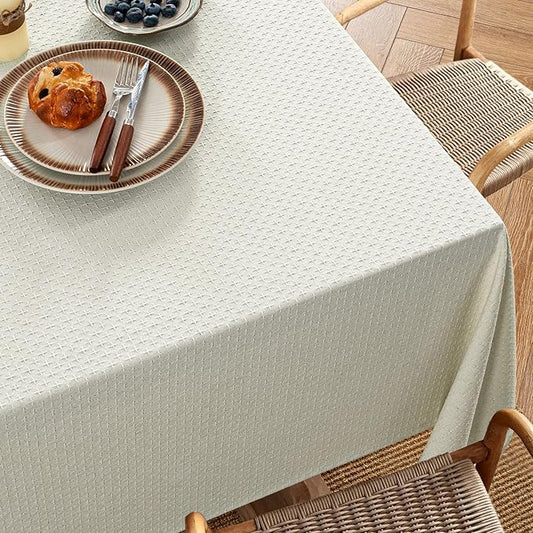 MIULEE Ivory Linen Cottton Table Cloth Rectangle Tablecloth Waterproof Spillproof Cross-Star Textured Table Cltoth Decorative Farmhouse Style for Dining Party Weddings 52x70 Inch
