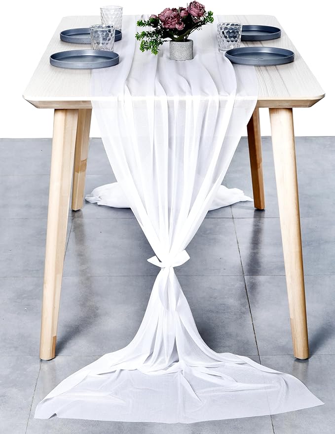 MDS Halloween Chiffon Table Runner - 5 Pack, 29 x 170 Inches, 14ft Each - Sheer Spooky Table Runners for Haunted House Parties, Trick-or-Treat Tables, Witchy Décor, Wedding & Events - White